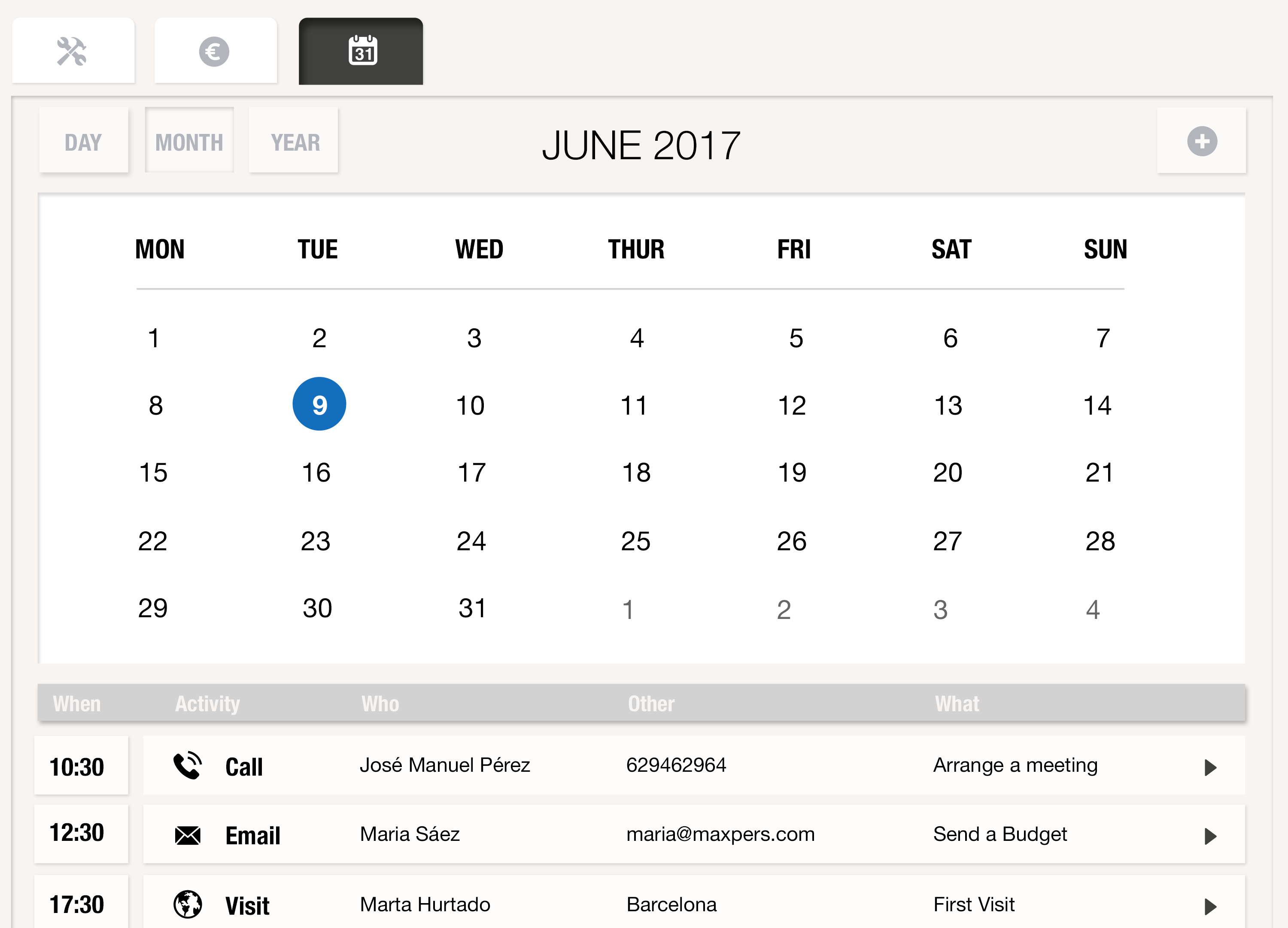 Ten siempre a mano el calendario de tareas y eventos a llevar a cabo para saber en todo momento lo que tienes que hacer con esa oportunidad para llegar a cerrarla y a vender tus productos gracias a uSell CRM